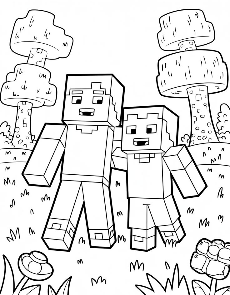 Amigos en Minecraft para colorear HD fácil y bonito - Descarga e imprime gratis - Dibujo exclusivo de Minecraft