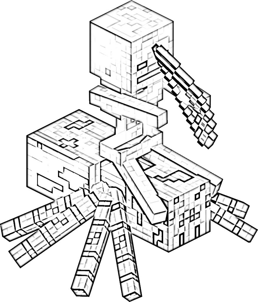 Araña y Esqueleto para colorear HD fácil y bonito - Descarga e imprime gratis - Dibujo exclusivo de Minecraft
