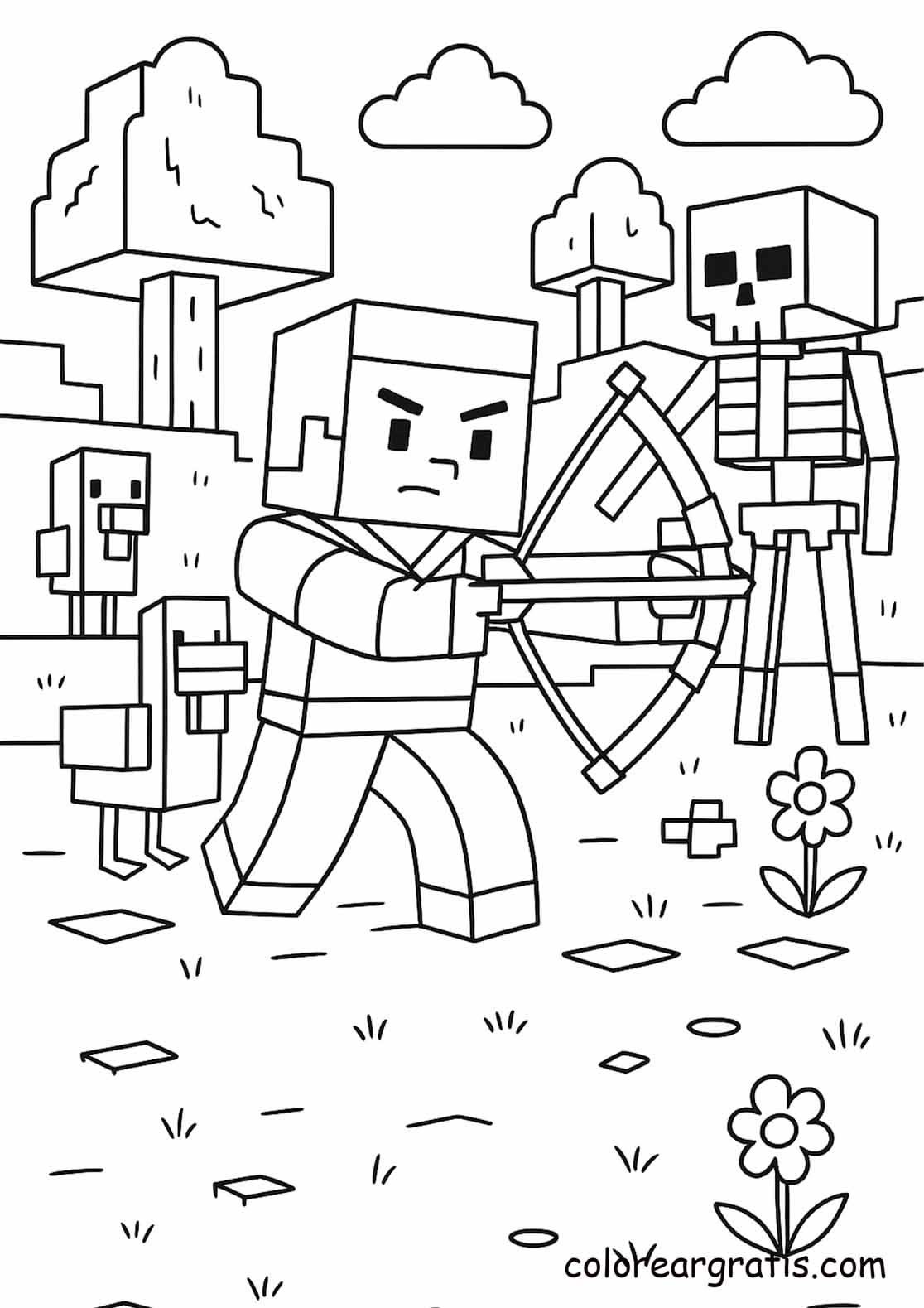 Arquero de Minecraft para colorear HD fácil y bonito - Descarga e imprime gratis - Dibujo exclusivo de Minecraft