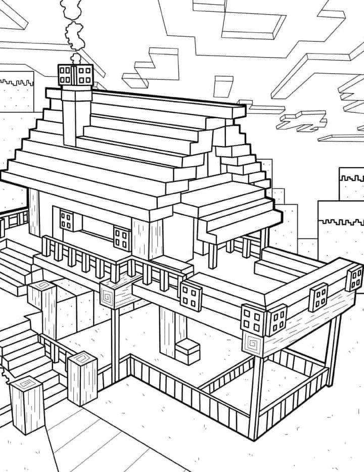 Casa de Minecraft para colorear HD fácil y bonito - Descarga e imprime gratis - Dibujo exclusivo de Minecraft