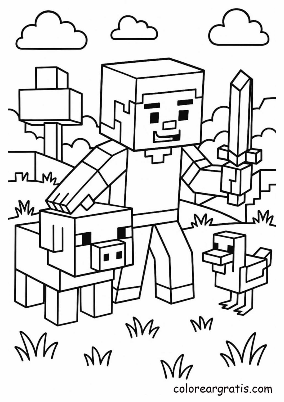 Cerdo de Minecraft para colorear HD fácil y bonito - Descarga e imprime gratis - Dibujo exclusivo de Minecraft
