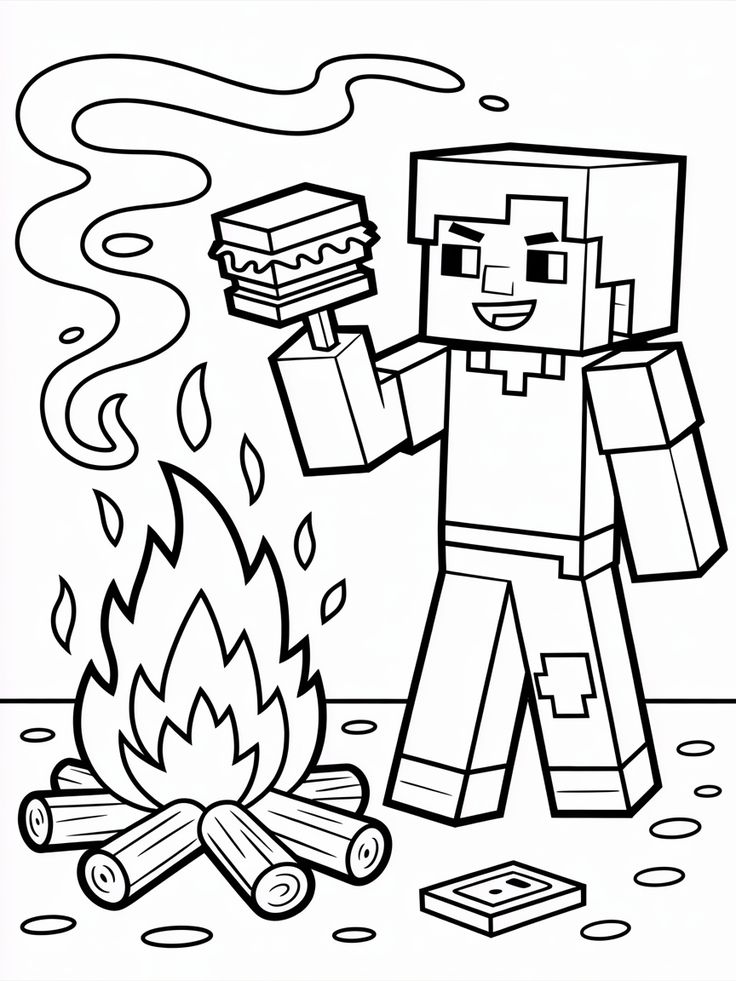 Cocinando en Minecraft para colorear HD fácil y bonito - Descarga e imprime gratis - Dibujo exclusivo de Minecraft