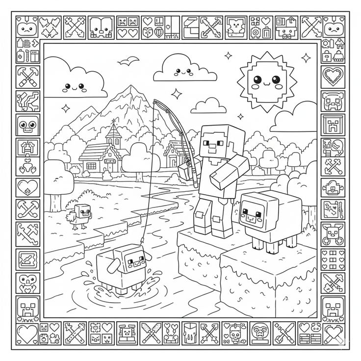 Cuadro de Minecraft para colorear HD fácil y bonito - Descarga e imprime gratis - Dibujo exclusivo de Minecraft