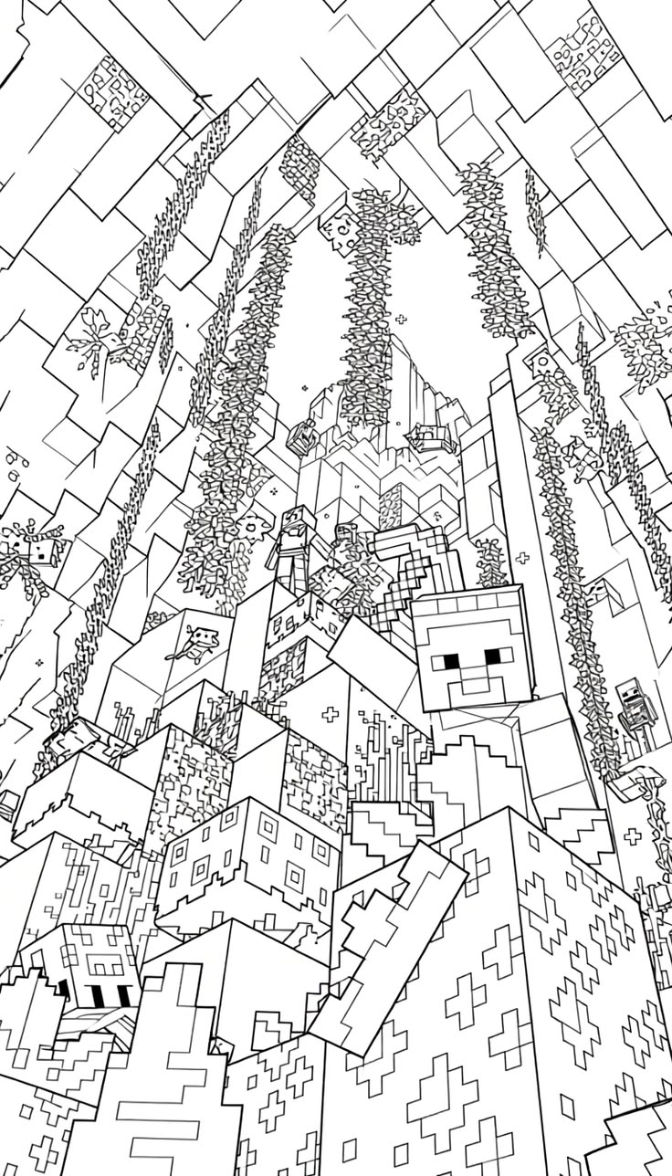 Cueva de Minecraft para colorear HD fácil y bonito - Descarga e imprime gratis - Dibujo exclusivo de Minecraft