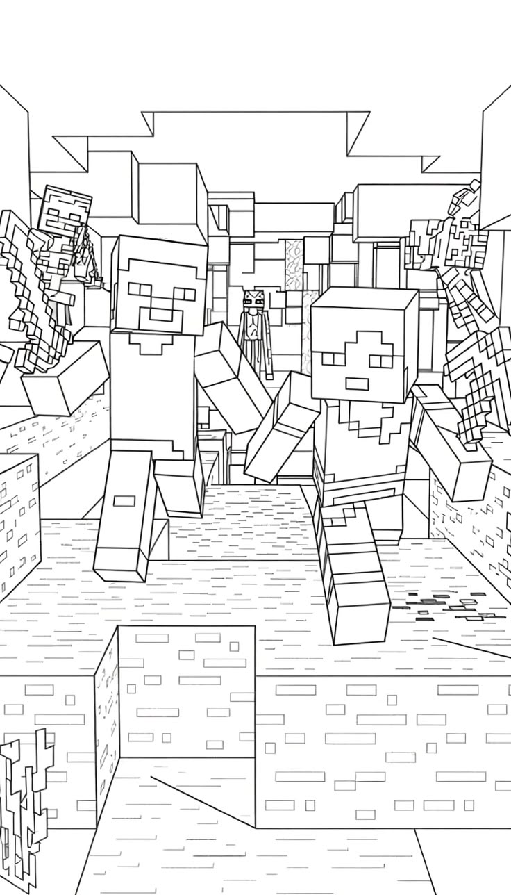 Exploración en la Cueva para colorear HD fácil y bonito - Descarga e imprime gratis - Dibujo exclusivo de Minecraft