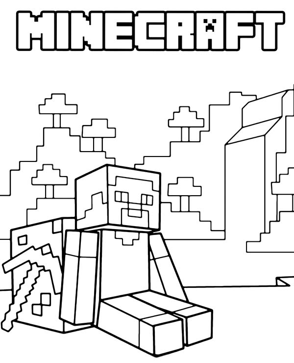 Descansando en Minecraft para colorear HD fácil y bonito - Descarga e imprime gratis - Dibujo exclusivo de Minecraft