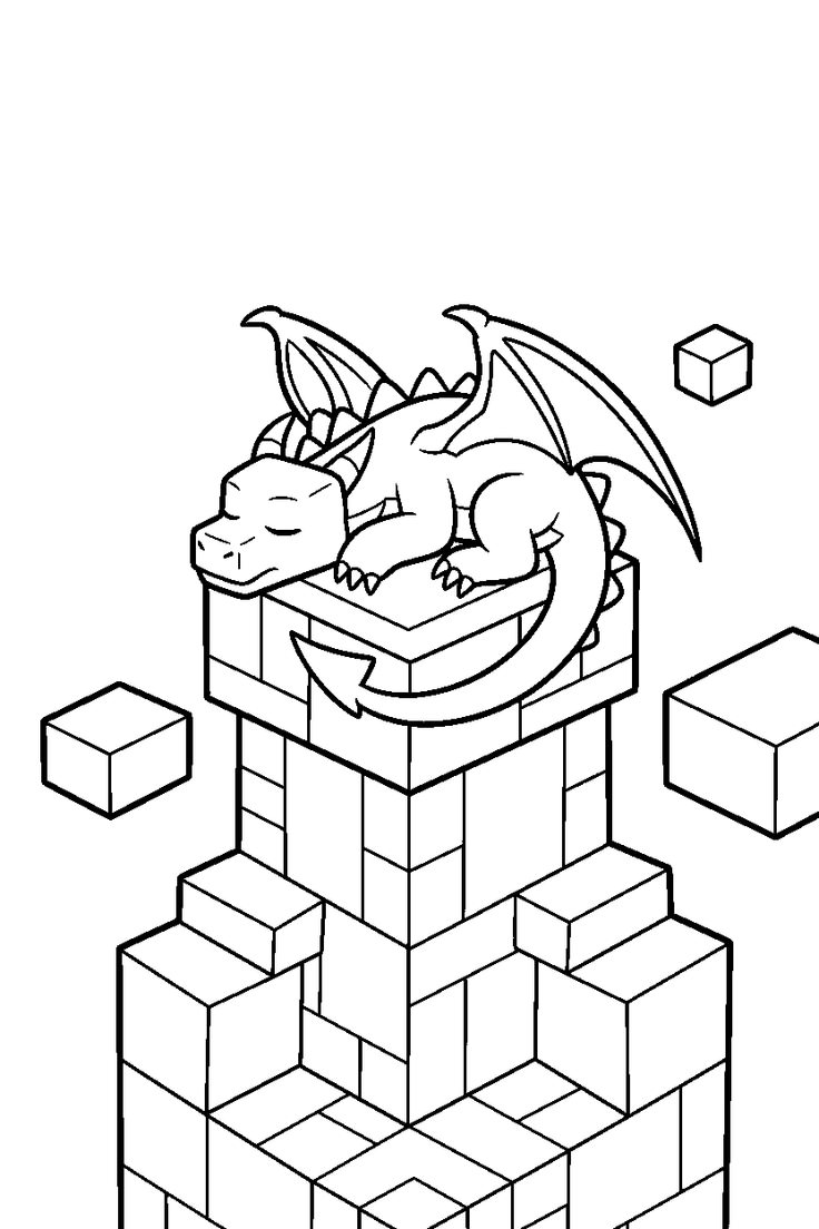 Dragón Durmiendo para colorear HD fácil y bonito - Descarga e imprime gratis - Dibujo exclusivo de Minecraft