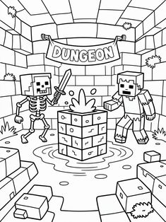Dungeon de Minecraft para colorear HD fácil y bonito - Descarga e imprime gratis - Dibujo exclusivo de Minecraft