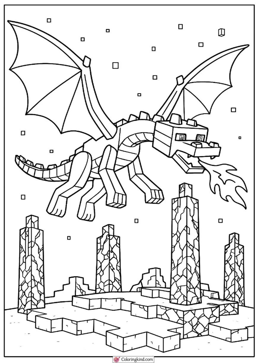 Dragón del End para colorear HD fácil y bonito - Descarga e imprime gratis - Dibujo exclusivo de Minecraft