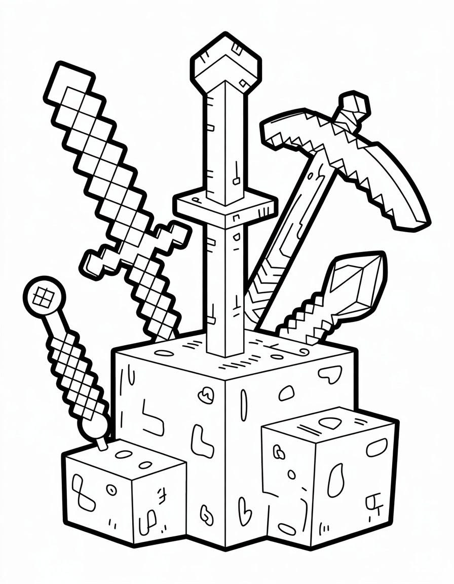 Herramientas de Minecraft para colorear HD fácil y bonito - Descarga e imprime gratis - Dibujo exclusivo de Minecraft