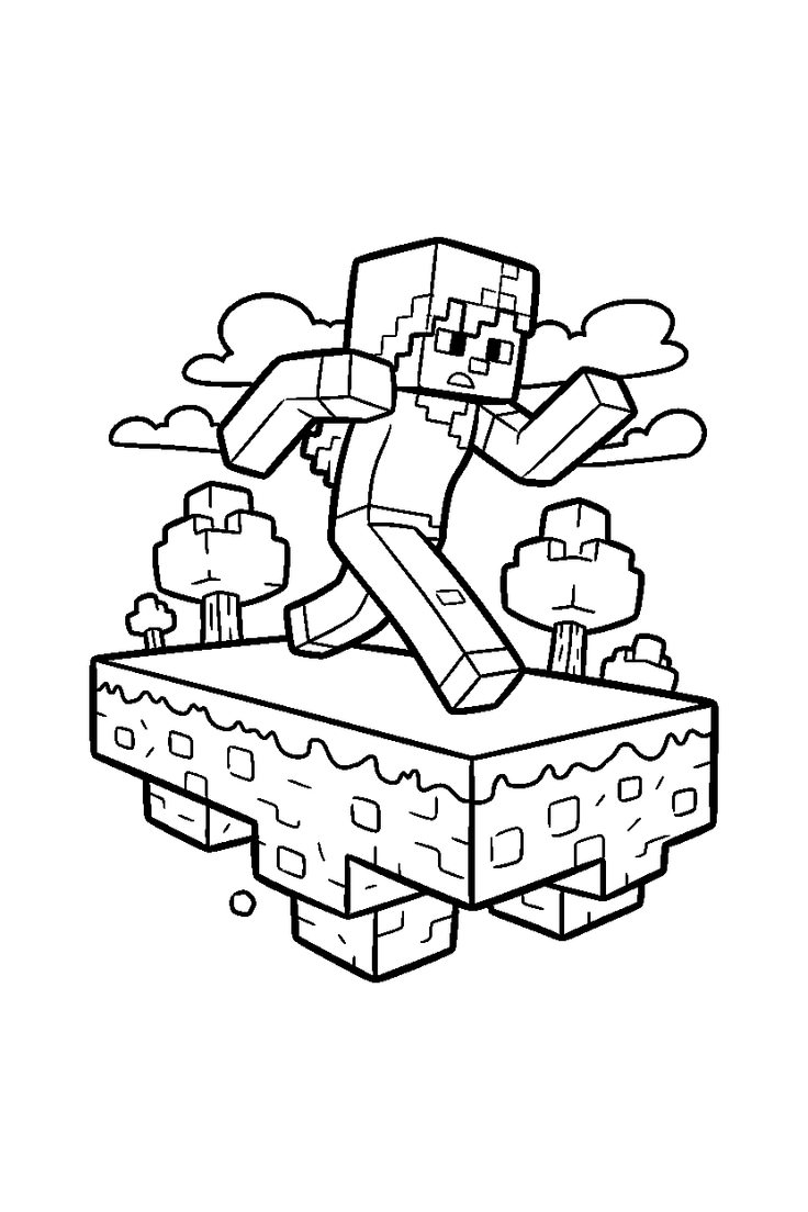 Isla Flotante para colorear HD fácil y bonito - Descarga e imprime gratis - Dibujo exclusivo de Minecraft