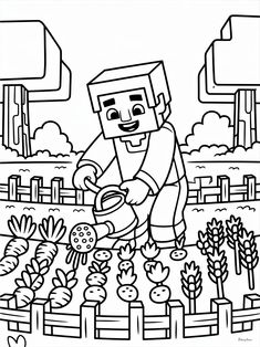 Jardín de Minecraft para colorear HD fácil y bonito - Descarga e imprime gratis - Dibujo exclusivo de Minecraft