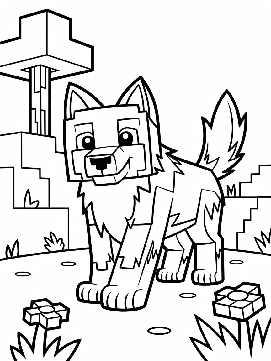Lobo de Minecraft para colorear HD fácil y bonito - Descarga e imprime gratis - Dibujo exclusivo de Minecraft
