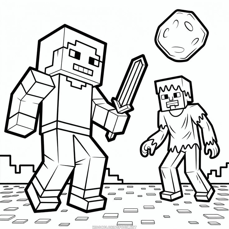 Combate en Minecraft para colorear HD fácil y bonito - Descarga e imprime gratis - Dibujo exclusivo de Minecraft