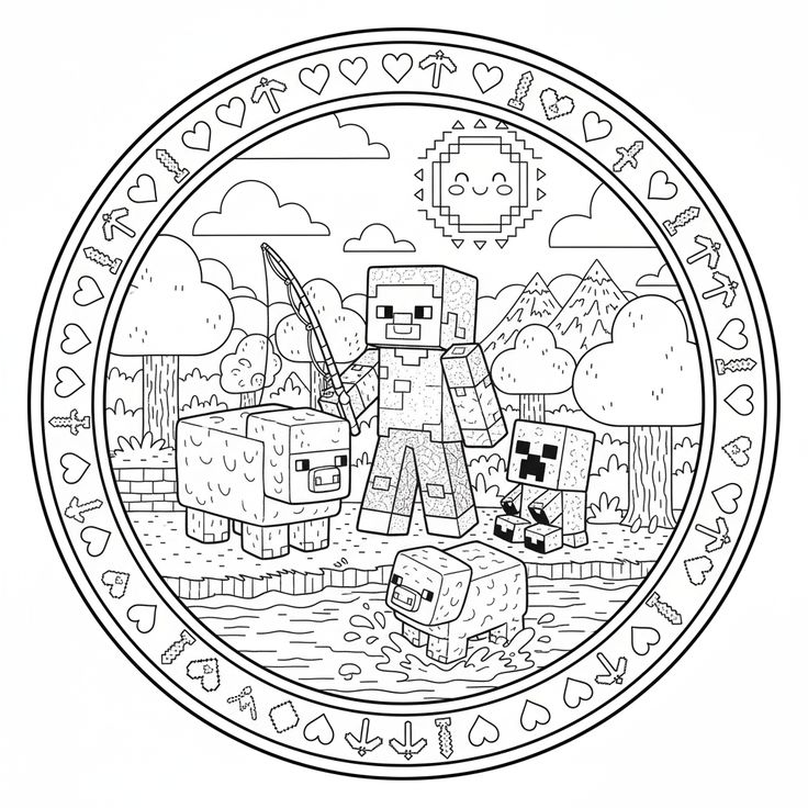 Mandala de Minecraft para colorear HD fácil y bonito - Descarga e imprime gratis - Dibujo exclusivo de Minecraft