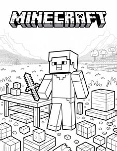 Logo de Minecraft para colorear HD fácil y bonito - Descarga e imprime gratis - Dibujo exclusivo de Minecraft