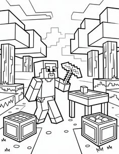 Steve Picando Bloques para colorear HD fácil y bonito - Descarga e imprime gratis - Dibujo exclusivo de Minecraft