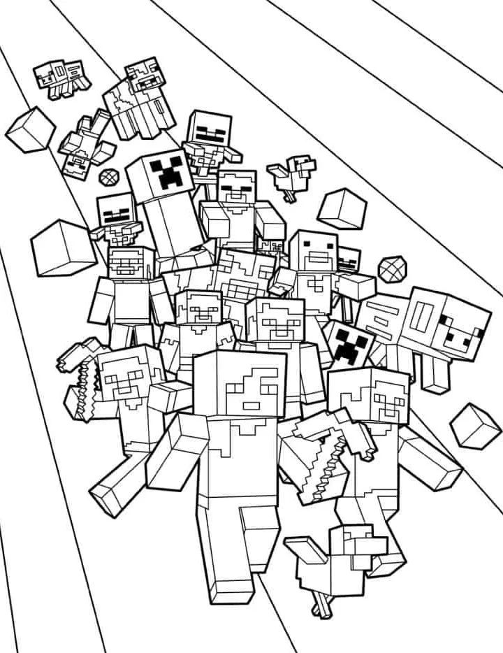 Grupo de Personajes Minecraft para colorear HD fácil y bonito - Descarga e imprime gratis - Dibujo exclusivo de Minecraft