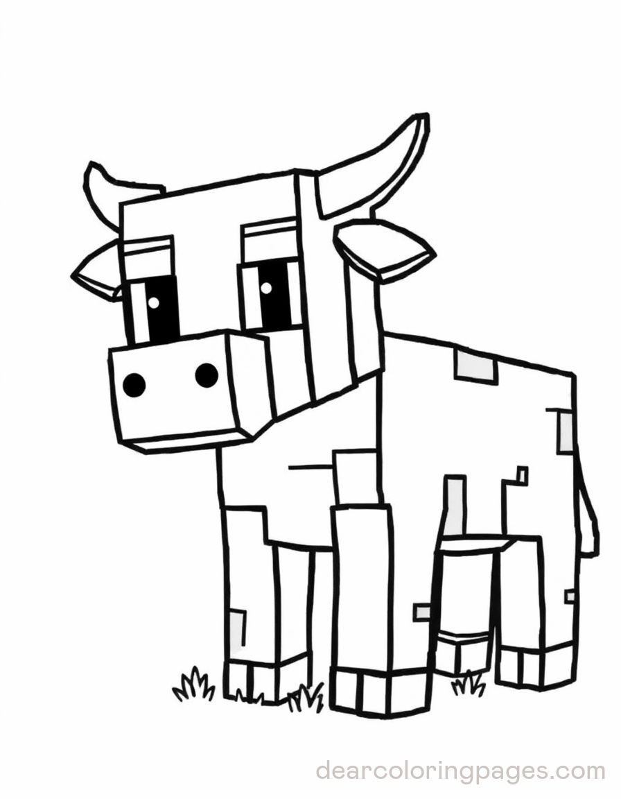 Vaca de Minecraft para colorear HD fácil y bonito - Descarga e imprime gratis - Dibujo exclusivo de Minecraft