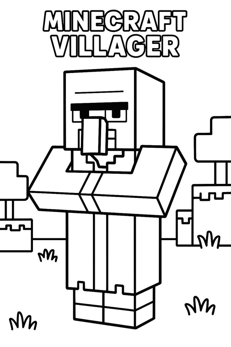 Villager Comerciante para colorear HD fácil y bonito - Descarga e imprime gratis - Dibujo exclusivo de Minecraft