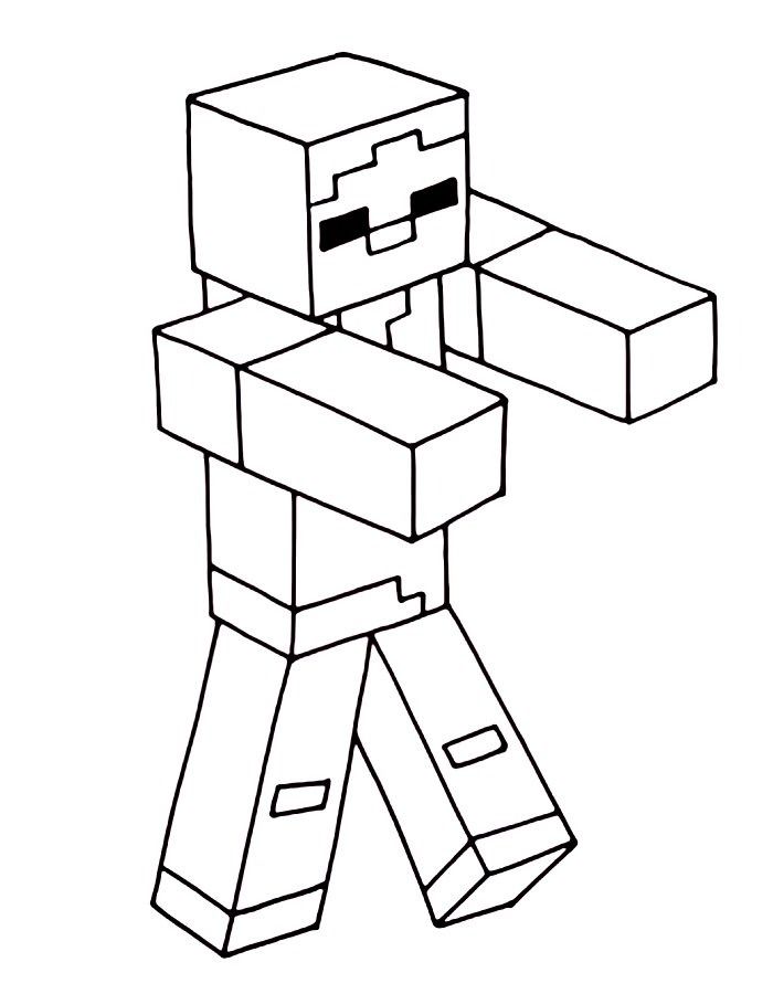 Zombie Atacando para colorear HD fácil y bonito - Descarga e imprime gratis - Dibujo exclusivo de Minecraft