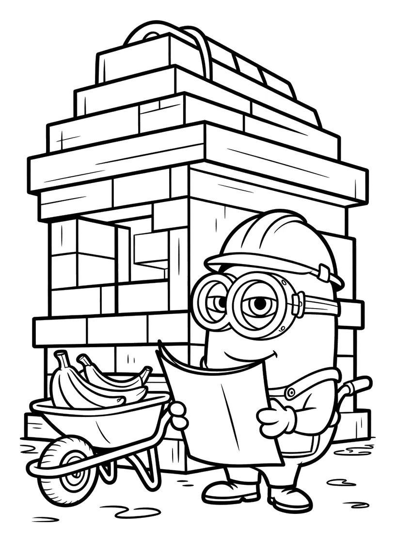 Minion Albañil con Casco y Plano de Obra para colorear e imprimir Dibujo de Minion Albañil con Casco y Plano de Obra de Minions para colorear