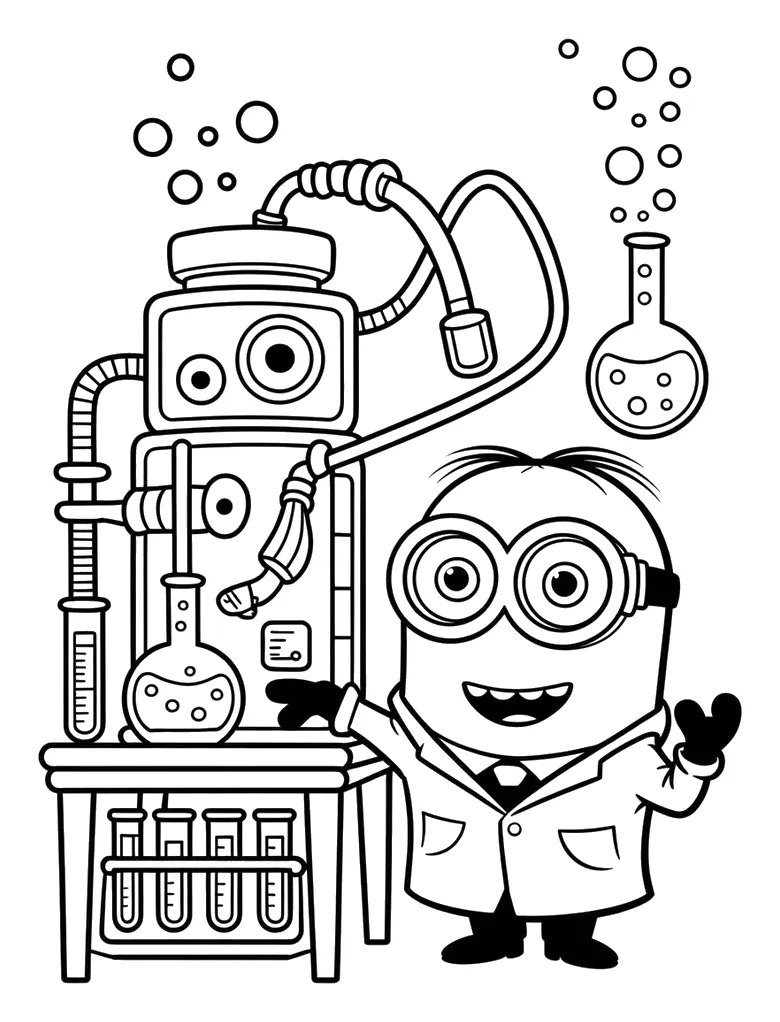 Minion Científico en el Laboratorio para colorear e imprimir Dibujo de Minion Científico en el Laboratorio de Minions para colorear