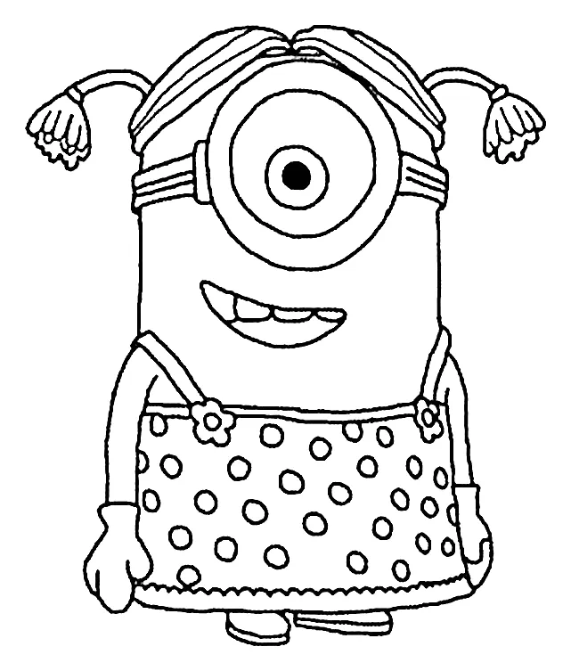 Minion de un Ojo con Coletas y Vestido de Lunares para colorear e imprimir Dibujo de Minion de un Ojo con Coletas y Vestido de Lunares de Minions para colorear