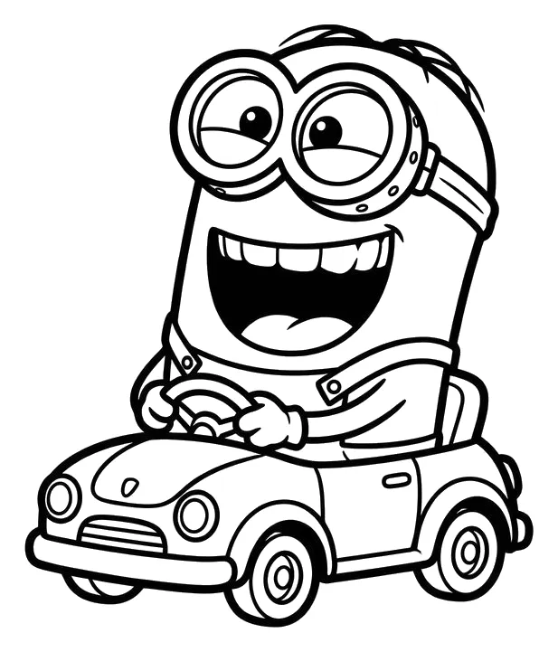 Minion Conduciendo un Coche Pequeño para colorear e imprimir Dibujo de Minion Conduciendo un Coche Pequeño de Minions para colorear
