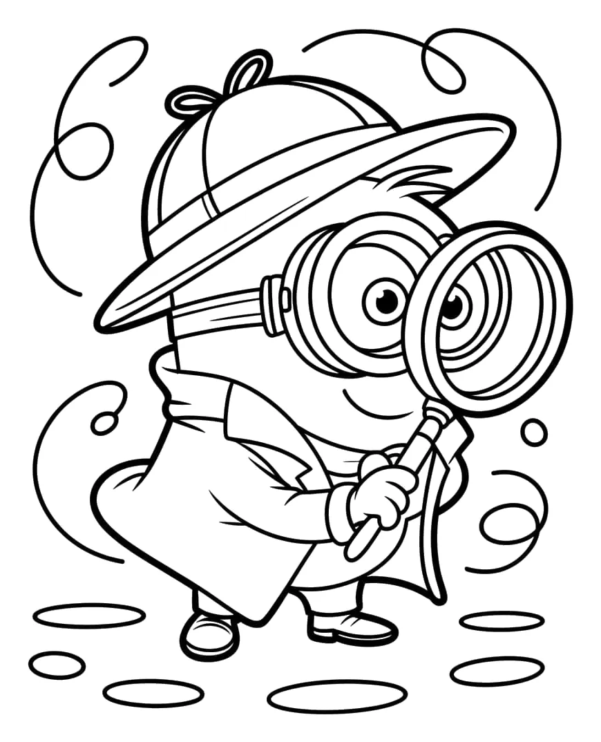 Minion Detective con Lupa y Gabardina para colorear e imprimir Dibujo de Minion Detective con Lupa y Gabardina de Minions para colorear