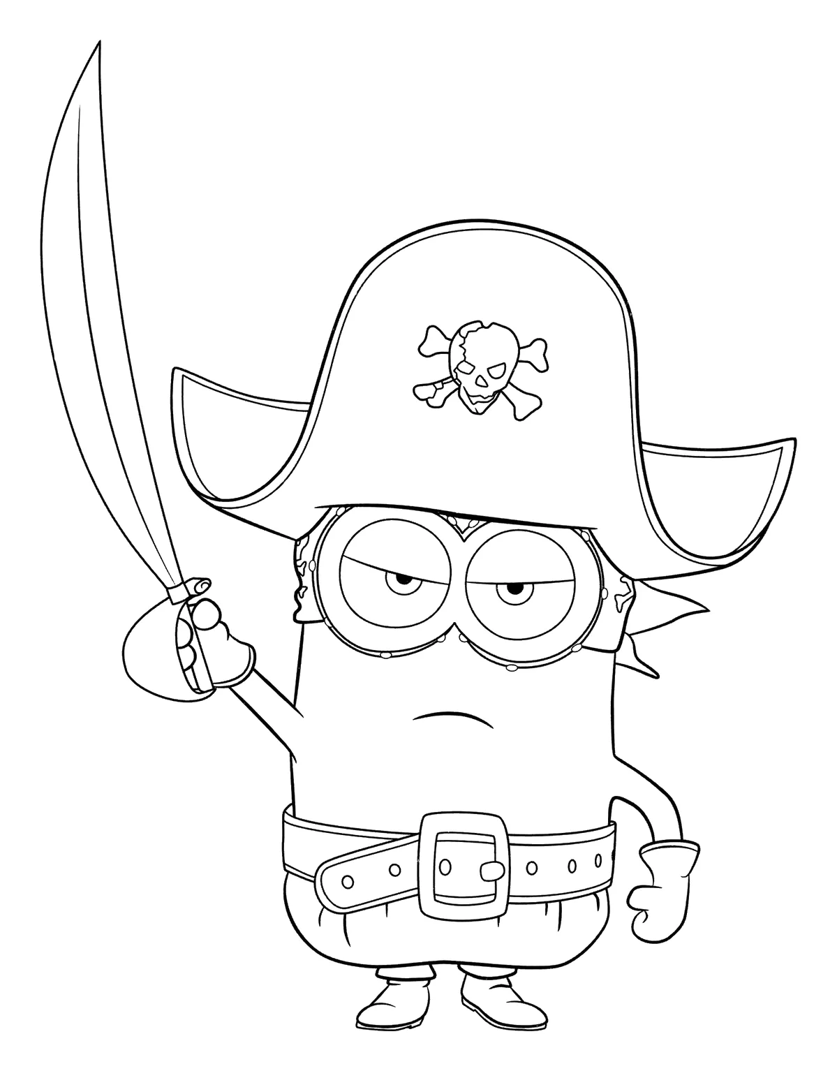 Minion Pirata con Sombrero y Sable para colorear e imprimir Dibujo de Minion Pirata con Sombrero y Sable de Minions para colorear