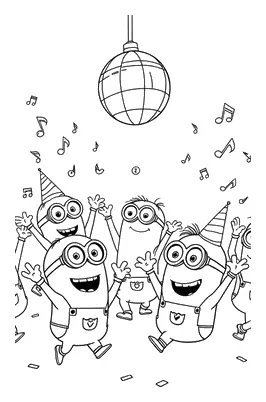 Minions de Fiesta bajo una Bola de Discoteca para colorear e imprimir Dibujo de Minions de Fiesta bajo una Bola de Discoteca para colorear