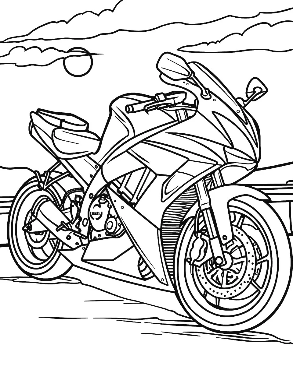 Moto Deportiva al Atardecer para colorear e imprimir Dibujo de Moto Deportiva al Atardecer de Motos para colorear