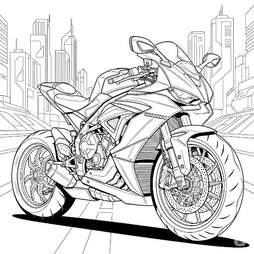 Moto Deportiva en la Ciudad para colorear e imprimir Dibujo de Moto Deportiva en la Ciudad de Motos para colorear