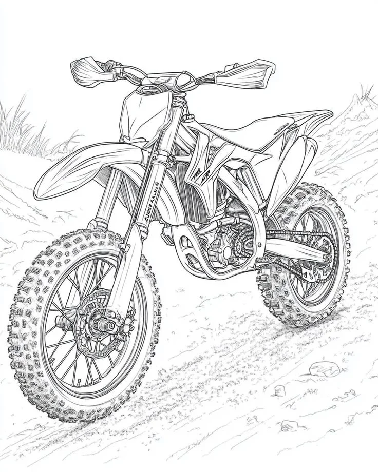 Moto de Enduro en el Campo para colorear e imprimir Dibujo de Moto de Enduro en el Campo de Motos para colorear