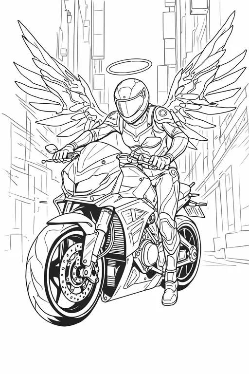 Motorista con Alas de Ángel para colorear e imprimir Dibujo de Motorista con Alas de Ángel de Motos para colorear