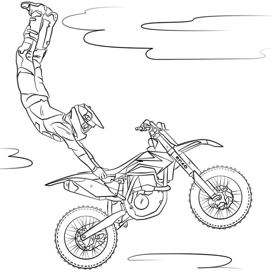 Acrobacia de Motocross Freestyle para colorear e imprimir Dibujo de Acrobacia de Motocross Freestyle de Motos para colorear
