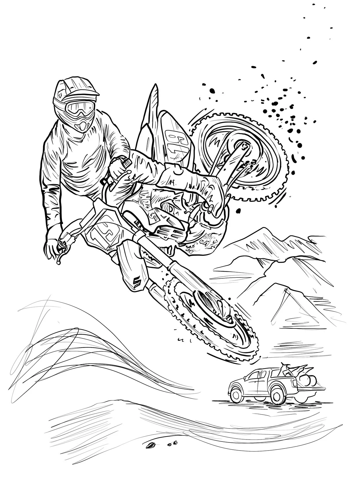 Salto de Motocross en el Desierto para colorear e imprimir Dibujo de Salto de Motocross en el Desierto de Motos para colorear