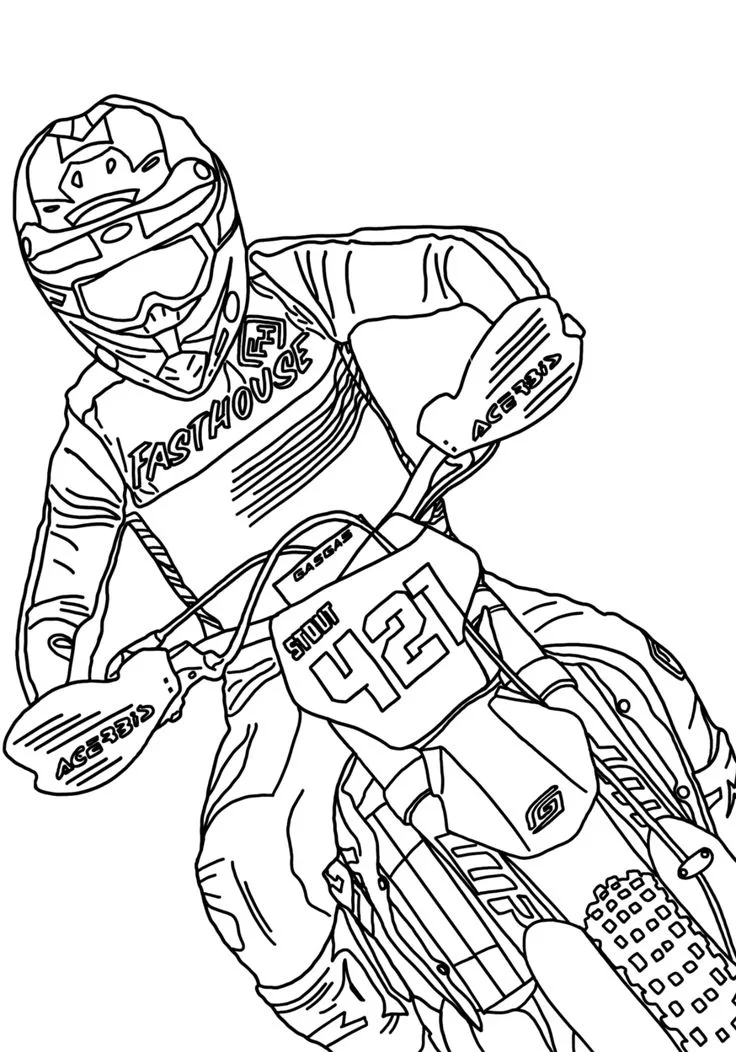 Piloto de Motocross 421 para colorear e imprimir Dibujo de Piloto de Motocross 421 de Motos para colorear