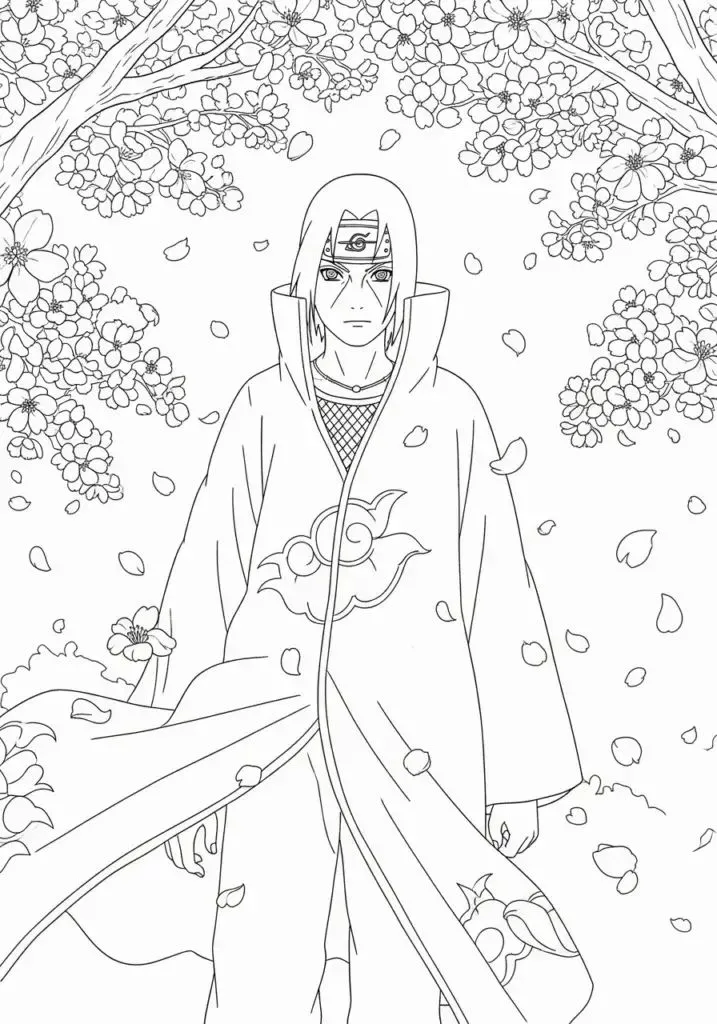 Haz clic para descargar dibujo de Itachi Akatsuki con Cerezos en Flor para colorear e imprimir gratis Itachi Akatsuki con Cerezos en Flor para colorear HD fácil y bonito - Descarga e imprime gratis - Dibujo exclusivo de Naruto