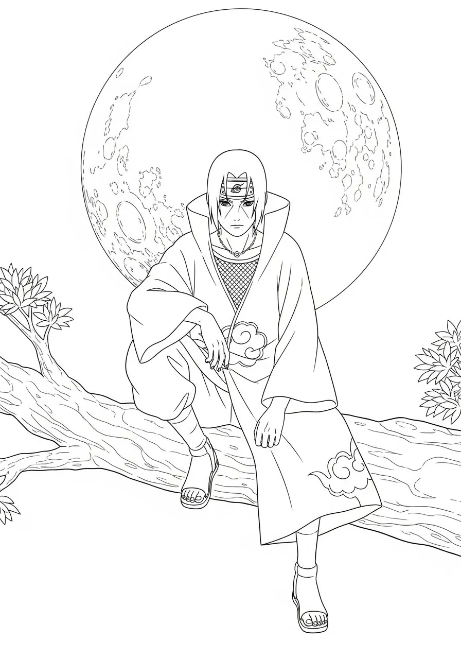 Haz clic para descargar dibujo de Itachi Akatsuki en Rama con Luna para colorear e imprimir gratis Itachi Akatsuki en Rama con Luna para colorear HD fácil y bonito - Descarga e imprime gratis - Dibujo exclusivo de Naruto