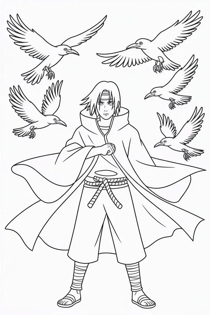 Haz clic para descargar dibujo de Itachi Cuerpo Completo con Cuervos para colorear e imprimir gratis Itachi Cuerpo Completo con Cuervos para colorear HD fácil y bonito - Descarga e imprime gratis - Dibujo exclusivo de Naruto