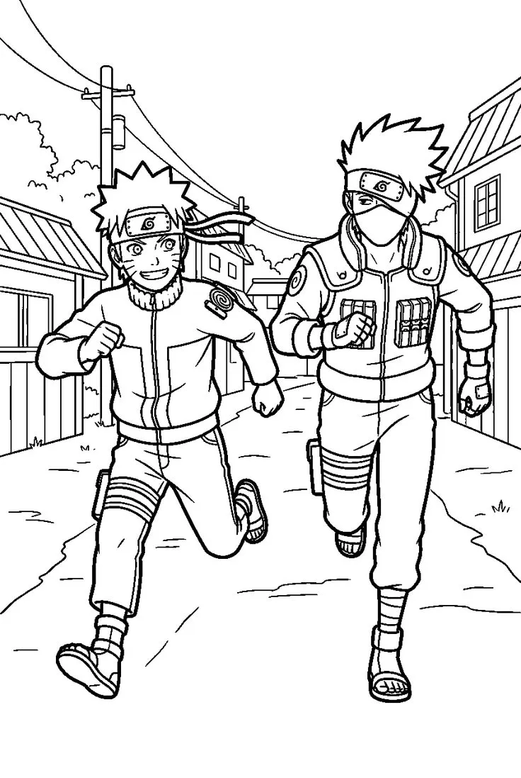 Haz clic para descargar dibujo de Naruto y Kakashi Corriendo en Konoha para colorear e imprimir gratis Naruto y Kakashi Corriendo en Konoha para colorear HD fácil y bonito - Descarga e imprime gratis - Dibujo exclusivo de Naruto