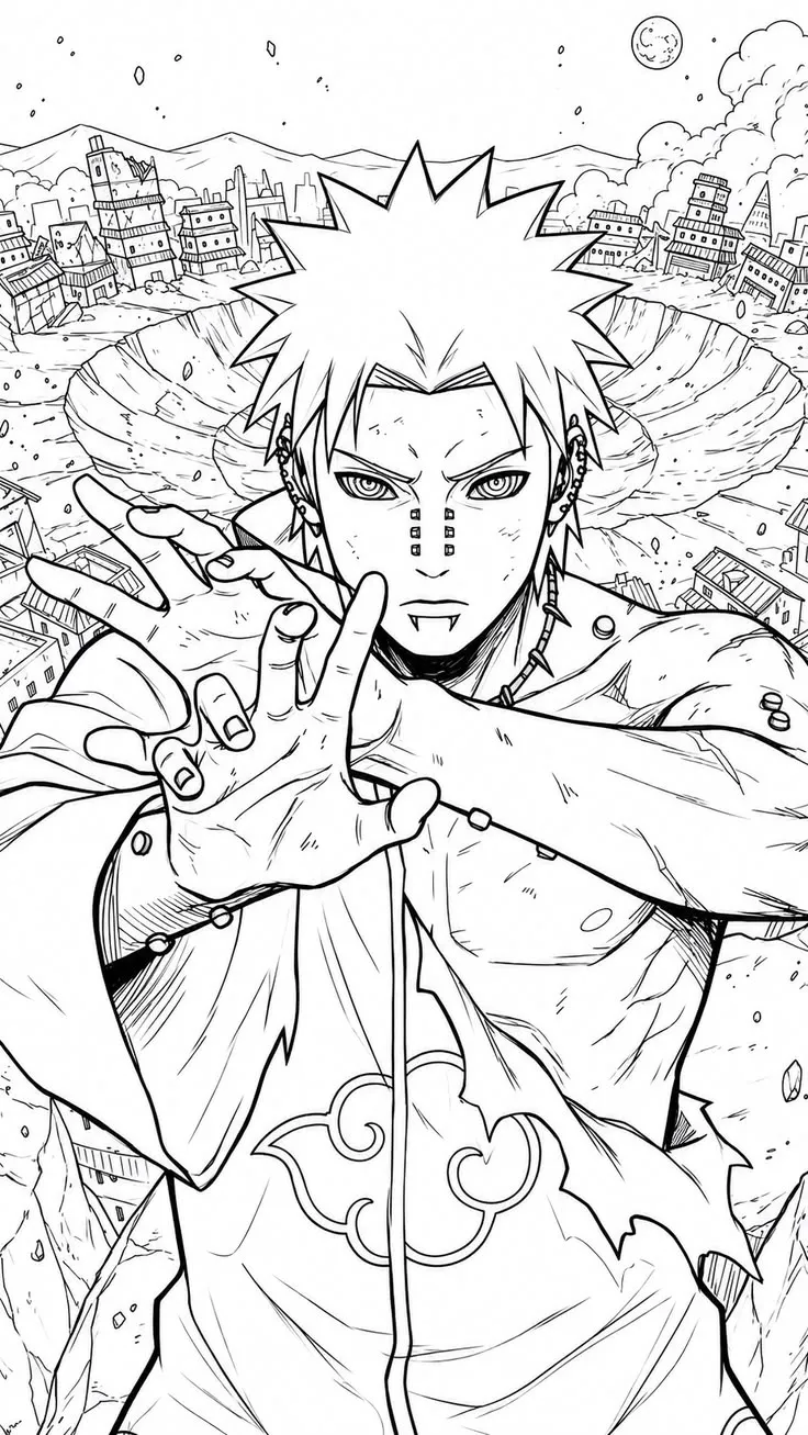 Haz clic para descargar dibujo de Pain Destrucción de Konoha para colorear e imprimir gratis Pain Destrucción de Konoha para colorear HD fácil y bonito - Descarga e imprime gratis - Dibujo exclusivo de Naruto