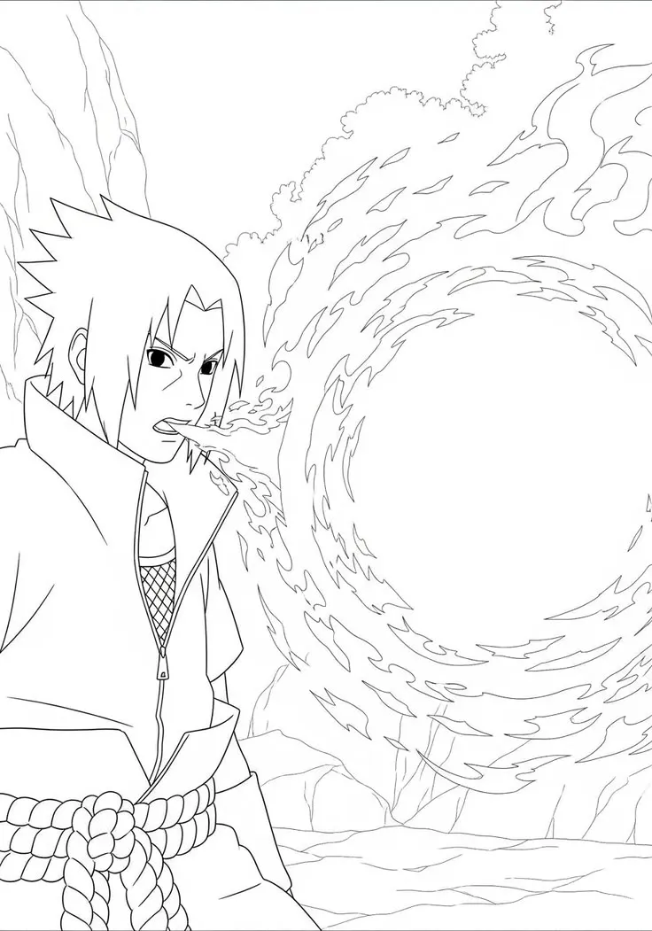 Haz clic para descargar dibujo de Sasuke Jutsu Bola de Fuego para colorear e imprimir gratis Sasuke Jutsu Bola de Fuego para colorear HD fácil y bonito - Descarga e imprime gratis - Dibujo exclusivo de Naruto
