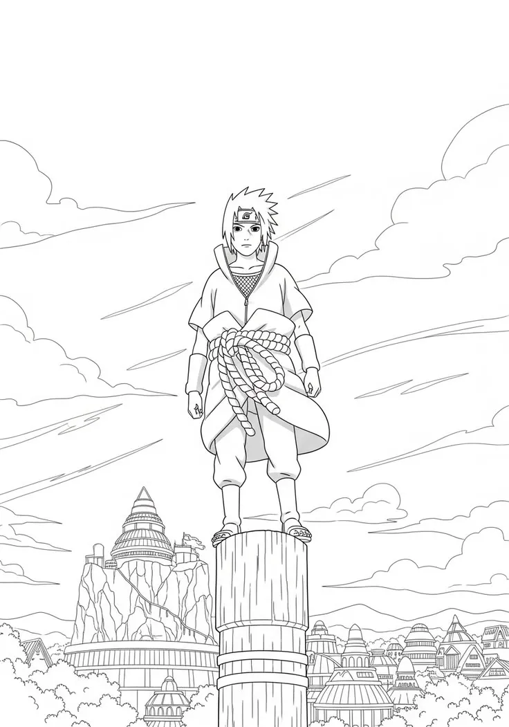 Haz clic para descargar dibujo de Sasuke sobre Poste en Konoha para colorear e imprimir gratis Sasuke sobre Poste en Konoha para colorear HD fácil y bonito - Descarga e imprime gratis - Dibujo exclusivo de Naruto
