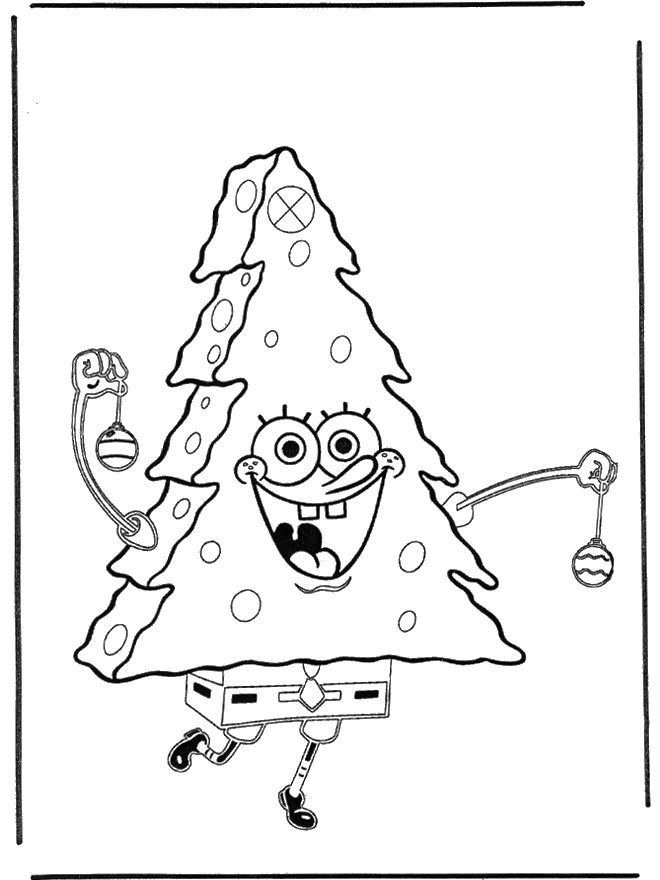 Bob Esponja con árbol de Navidad para colorear PDF