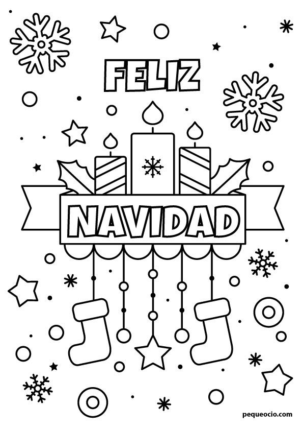 Feliz Navidad para colorear en casa y descargar en PDF