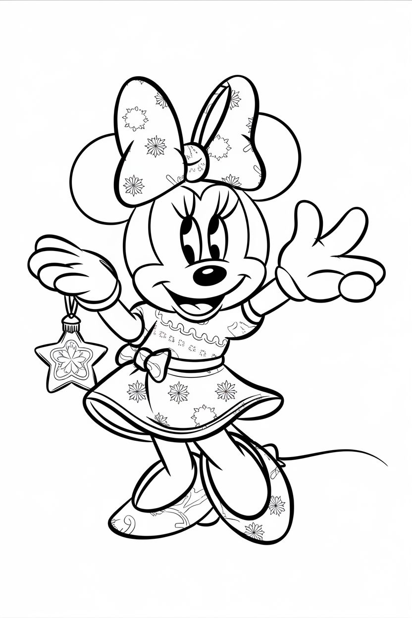 Minnie con estrella de Navidad para colorear (niños) PDF gratis