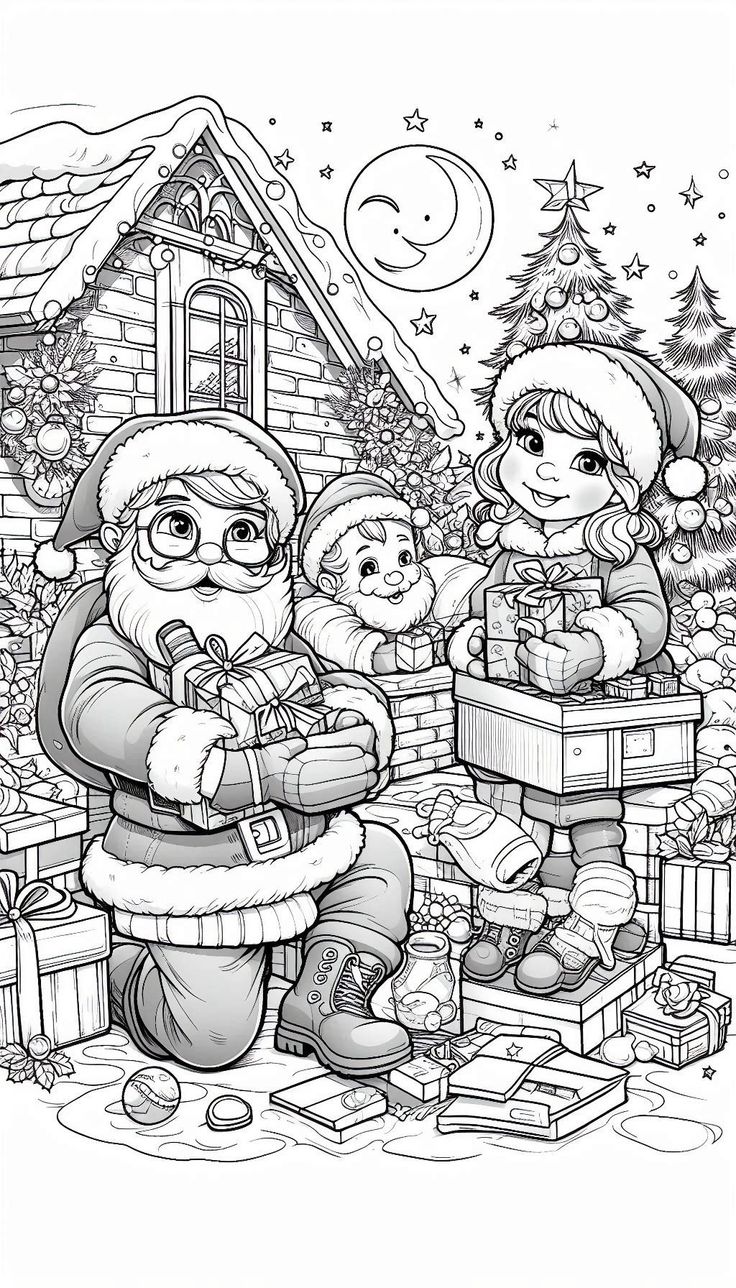 Haz clic para descargar dibujo de Papá Noel en familia para colorear (niños) y descargar PDF para colorear e imprimir gratis Papá Noel en familia para colorear (niños) y descargar PDF para colorear HD fácil y bonito - Descarga e imprime gratis - Dibujo exclusivo de Navidad